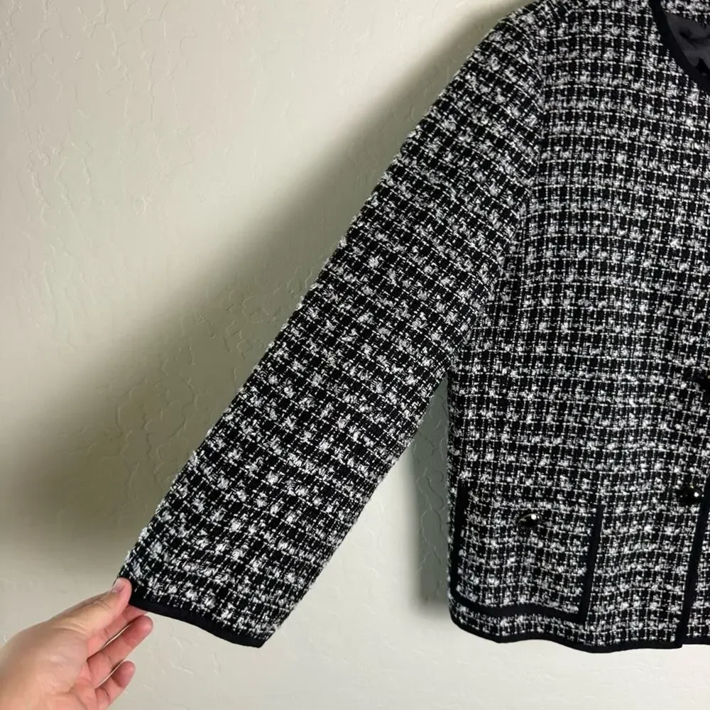 Talbots Tweed Jeweled Button Blazer Jacket Size 16